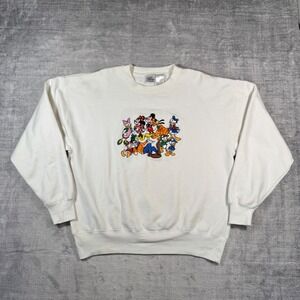 Vintage Disney Sweatshirt Mens Large White Mickey And Friends Embroidered 90s